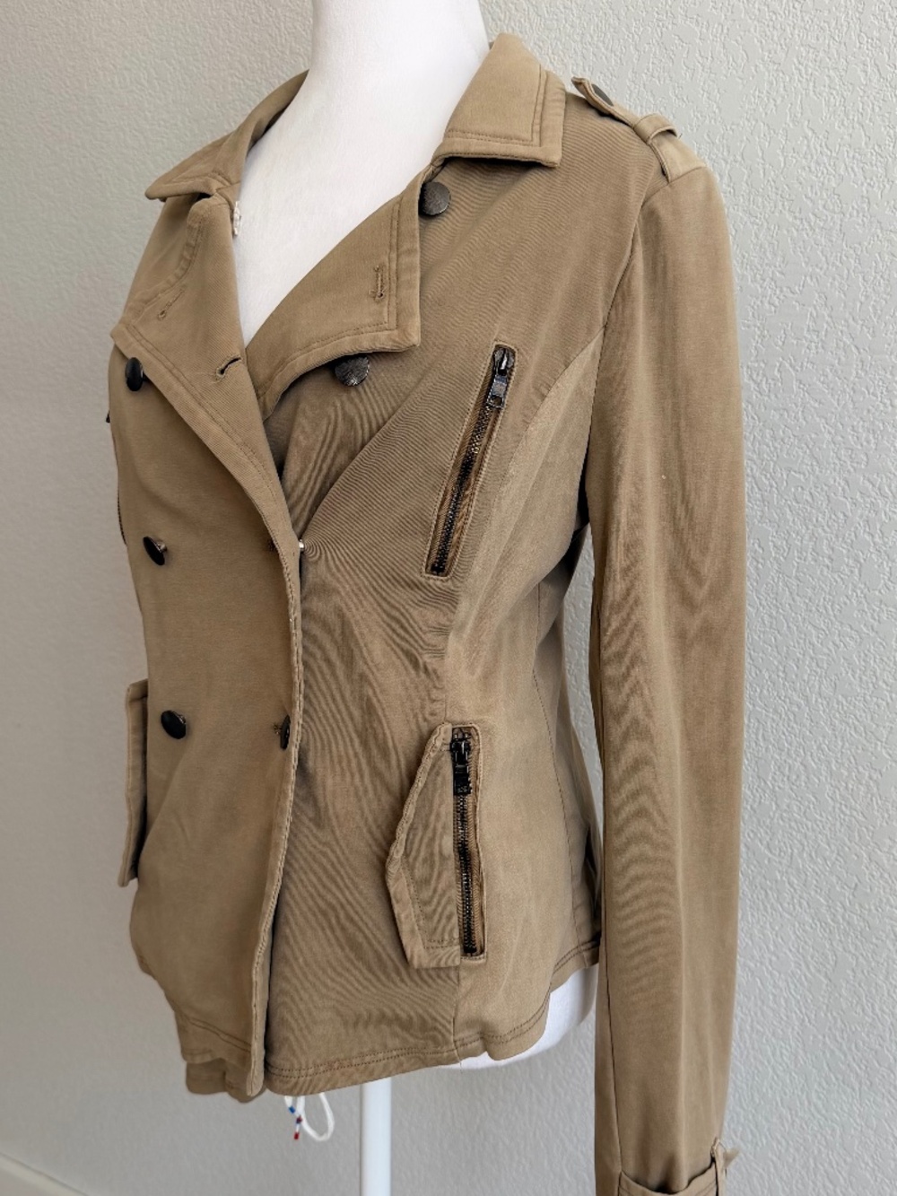 Marrakech Anthropologie Tan Cotton Double Breasted Moto Jacket Small